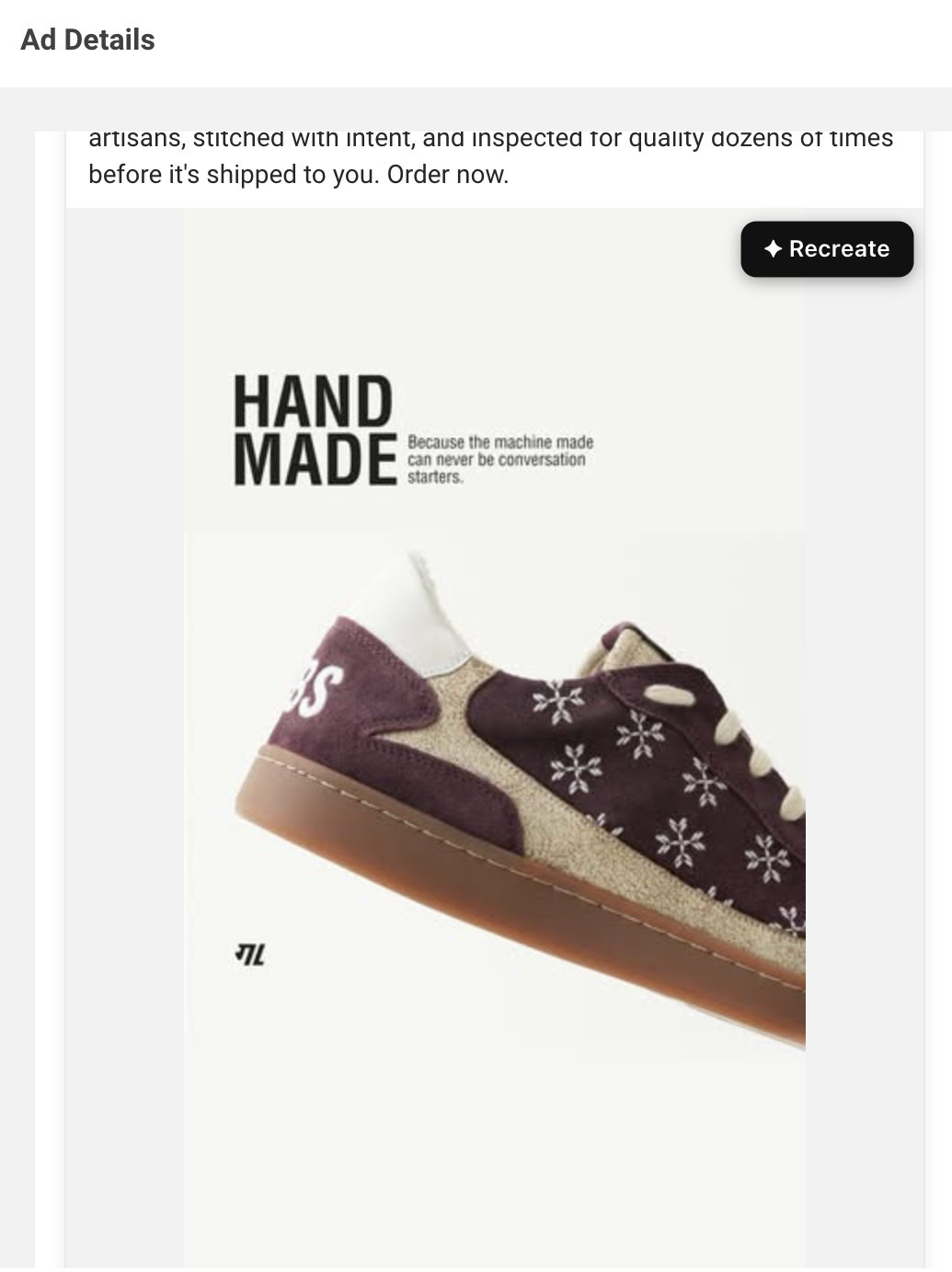 The Recreate button on top of an ad you found online